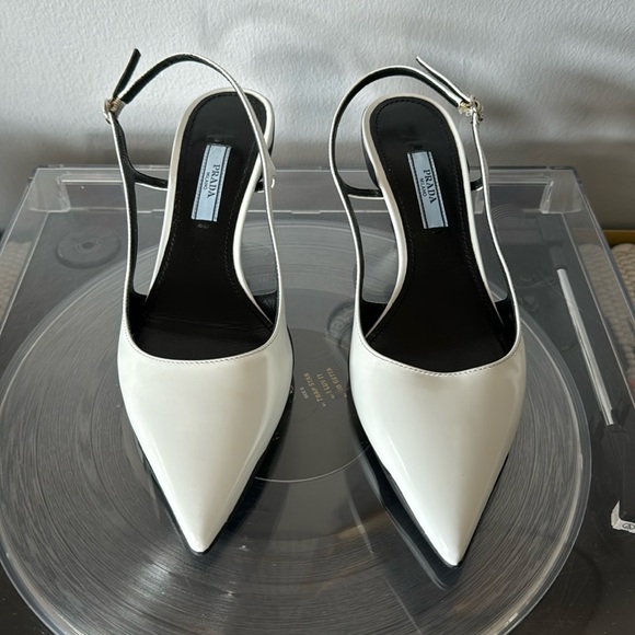 Prada White and Black Colorblock Kitten Heel Slingback Pump | Size 36 - Picture 2 of 8